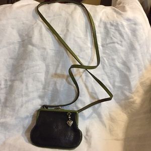 Brighton purse, black with green trim and strap.